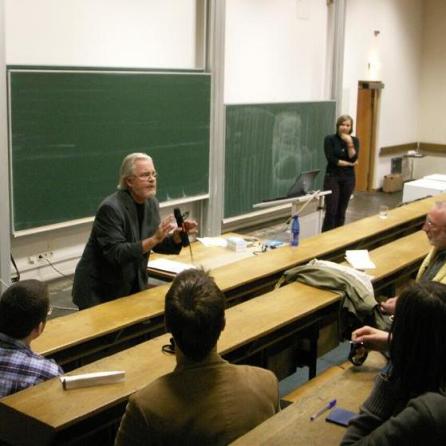 Tom Regan talking about the philosophy of animal rights at the University of Heidelberg in Germany on May 24, 2006